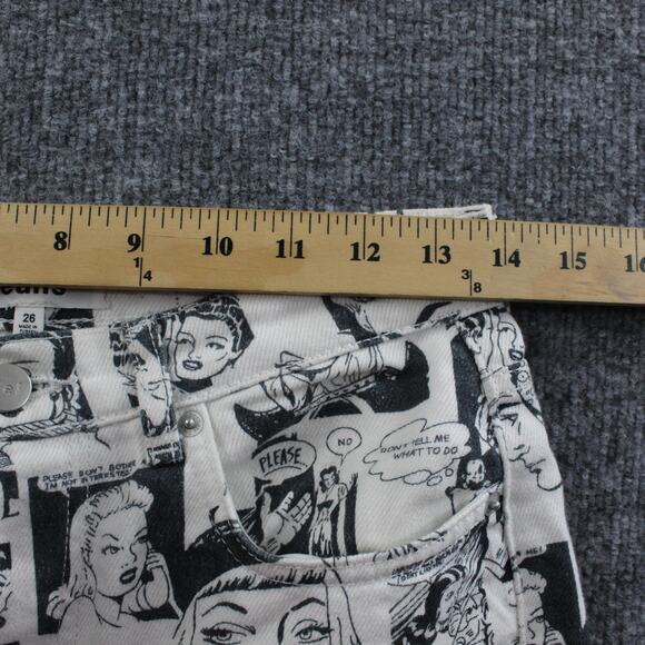 Reformation Jeans 26 Straight Leg Comic Print Newsprint High Rise White Denim - Picture 11 of 16